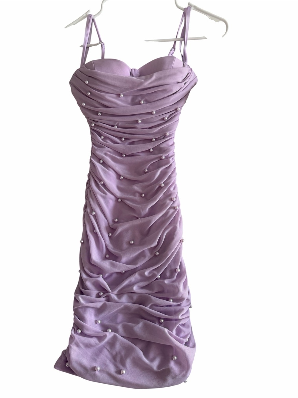 Windsor Lilac Pearl-Embellished Ruched Mini Dress